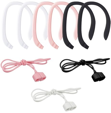GDFHBD 3 Magnetic Earphone Lanyard And 3 Pairs Of Ear Hooks, Wireless Earphone Lanyard, Earphone Holder, Suitable For Outdoor Sports, Daily Wear (Black, White, Pink).