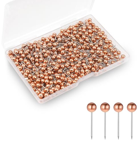 MYHOGOOD 400Pcs World Map Push Pins Round Drawing Pins, Travel Map Small Thumb Tacks, Marking Pushpins for Cork Board Notice Bulletin Picture Photo Home Office School Craft DIY (Rose Gold)