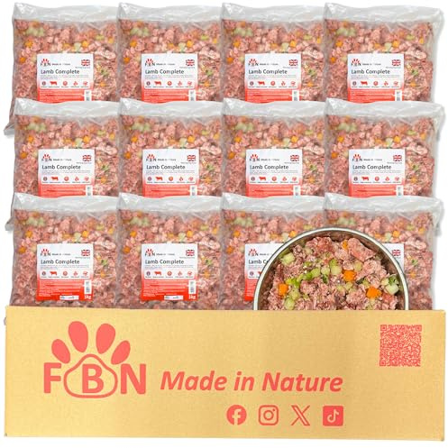 Raw Dog Food Lamb Complete 12kg Box – BARF Premium British Meat Frozen Dog Food 1kg Bags Premium Meat Recipe – Complete Dog Food with Vegetables & Botanicals for Working Dogs