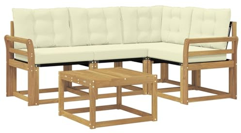 vidaXL Outdoor-Sofagarnitur mit Kissen 5 pcs Weiß und Creme, Garten-Sofa, Moderne Außenmöbel, langlebige Sitzgruppe, Bequeme Lounge, Akazien-Sitze, Entspannung im Garten