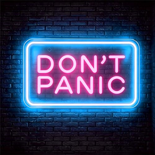 Don't Panic Neon Schild Eisblau-Rosa LED Neonlicht USB betrieben & Dimmbar für Wanddekoration,Schlafzimmer, Gaming-Zimmer, Bar, Büro & Partys,Ästhetisches Deko Geschenk (40x25CM)