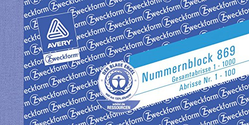 Avery Zweckform Nummernblocks 105x53mm 1-1000 VE=10x100 Blatt farbig sortiert