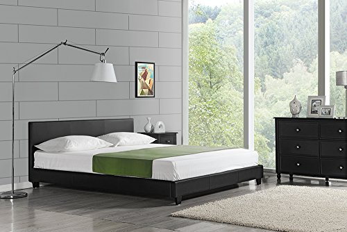 Corium Polsterbett Albacete 140x200cm Kunstlederbezug Doppelbett Bett mit Stecklattenrost Schwarz