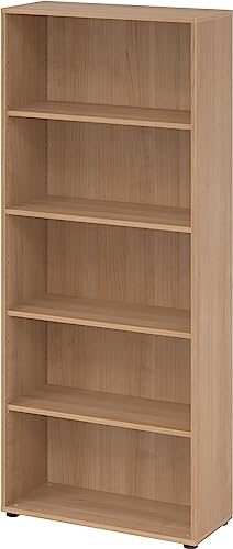 bümö Regal Nussbaum, Standregal aus Holz für 5 Ordnerhöhen - Bücherregal 80 cm breit, Aktenregal für Ordner & Bücher, Büroregal, Holzregal, Ordnerregal, Aufbewahrungsregal, Buchregal