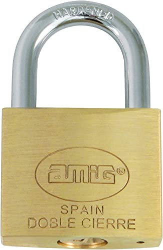 AMIG - Candado de Seguridad - Incluye 2 Llaves - Ideal para Taquillas y Maletas - Arco de Acero Tratado - 70 mm - Latón Mate