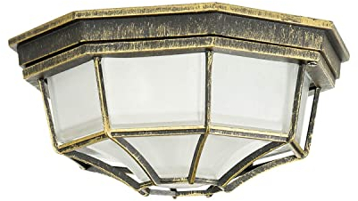 Licht-Erlebnisse Deckenlampe Aluminium Glas in Gold Antik IP44 Eingang Terrasse H:13 cm E27 blendarm Rustikal Maritim Außendeckenleuchte Garten MILANO