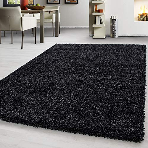 Teppium Moderner Hochflor Teppich Läufer Flur 80x250 cm Anthrazit - Shaggy Flauschiger Teppich, Extra Weich, Pflegeleicht - Ideal als Bettvorleger Schlafzimmer, Küchenläufer, Wohnzimmerteppich