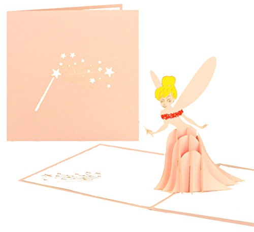 Pop-Up Karte Kleine Fee - 3D Feenkarte „Tinkerbell – Feenstab & Feenstaub“ – Geburtstagskarte, Einladungskarte & Glückwunschkarte zu Geburtstag & Kindergeburtstag für Mädchen in Pink & Rosa -