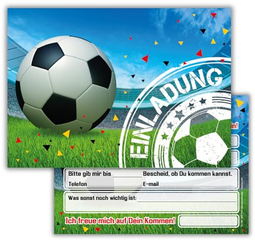JuNa-Experten 12 Einladungskarten Kindergeburtstag Jungen Fussball Geburtstag Jungs Geburtstagseinladungen Einladungen Geburtstagsparty Kartenset