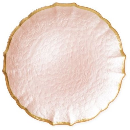 Vietri Piatto di servizio in vetro rosa pastello barocco elegante fatto a mano in vetro per sala da pranzo, 33 cm, rosa