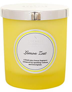 Shearer Candles - Candela profumata al limone, stoppino in cotone, fragranza e oli essenziali, colore giallo, argento, bianco, 20 cl