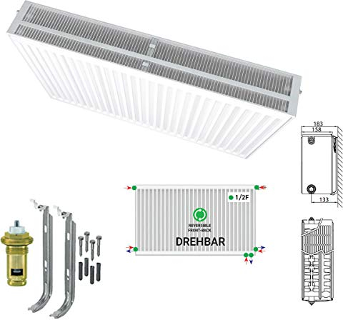 Belrad® Heizkörper Typ 33 | flacher Universalheizkörper mit 6 Anschlüssen | modern, kompakt & energiesparend | Wandmontagefähig | ideal für Wohnzimmer, Bad & Gäste-WC | Flachheizkörper weiß