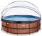 EXIT Toys Wood Pool mit Multifunktionale Abdeckung - ø450x122cm - Großer, Runder Rahmenpool mit Sandfilterpumpe und Poolleiter - Extra tiefer Pool - Für Sauberes und Warmes Poolwasser - Braun