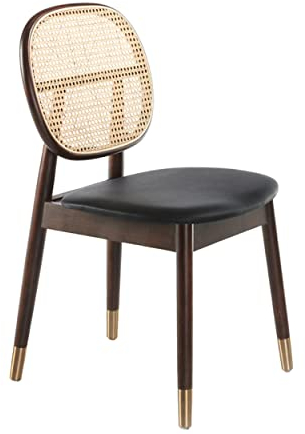 Angel Cerdá - Esszimmerstuhl mit runder Rattan-Rückenlehne, schwarzem Kunstlederbezug und Beinen aus Walnussholz - Komfort und Stil für Wohn- und Esszimmer - 49 x 52 x 87 cm