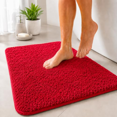 Floordirekt Badematte Sky - Badezimmerteppich - Weicher, dichter Hochflor - Rutschhemmend & Schnell trocknend - Geeignet für Fußbodenheizung - Eckig & Rund (70 x 120 cm, Beerenrot)