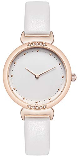 NUOVO Damenuhren Leder Damenuhr Damen Rose Schwarz oder Weiß Lederarmband Uhr Elegante analoge Quarzuhren für Damen (Roségold)