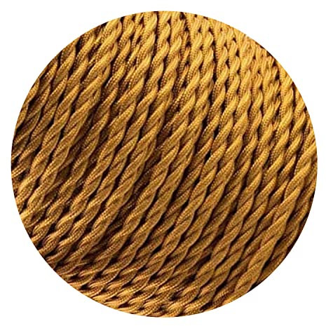 10m Fabric Cable Twisted Cloth Covered Wire 2 Core Electrical Lamp Cord 18AWG 32.8 Feet, Vintage Woven Wiring for Pendant Lights, DIY Projects (Gold)