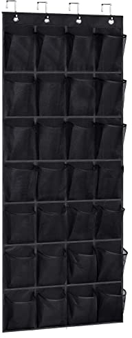 AOODA Organizador de zapatos de malla con 28 bolsillos grandes para colgar en la puerta, organizador de zapatos colgante para colgar en el armario, color negro
