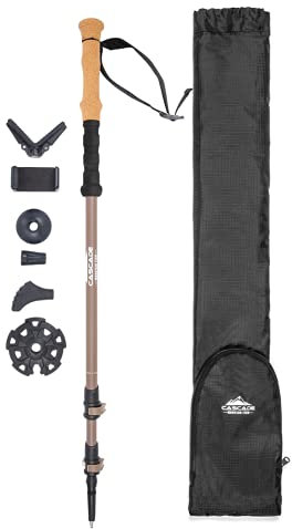 Cascade Mountain Tech Trekking Poles - Carbon Fiber Monopod Walking or Hiking Stick with Accessories Mount & Adjustable Quick Locks (Single Pole), Brown