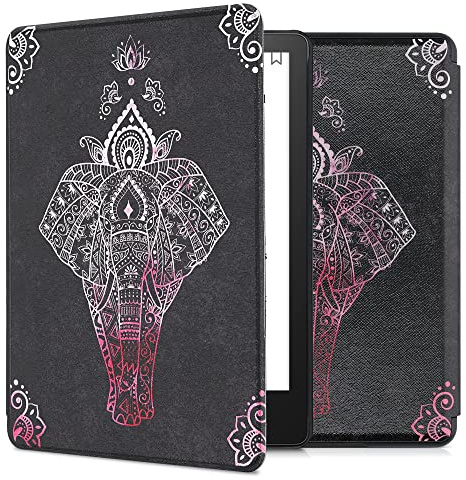 kwmobile Klapphülle kompatibel mit Amazon Kindle Paperwhite 11. Generation 2021 Hülle - Flipcase für Kindle Paperwhite Hülle mit Magnetverschluss - Elefant Zeichnung