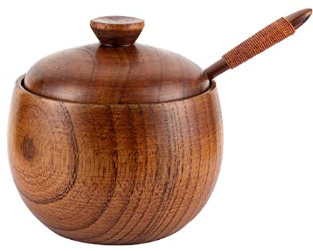 FYBlossom Holz Zuckerdose Gewürzdose Salzdose, Natur Massivem Holz Gewürzhalter Gewürzbox Mit Holzdeckel Und Löffel, Gewürz Topf Vorratsdose Zucker Schüssel Für Zucker/Kaffee/Salz/Gewürze/Pfeffer