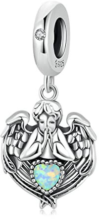 Abalorio de plata de ley 925 con forma de corazón de ángel que se adapta a pulseras Pandora