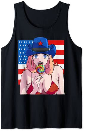 Sexy Cowgirl 4th of July Bikini Babe American Flag Tank Top