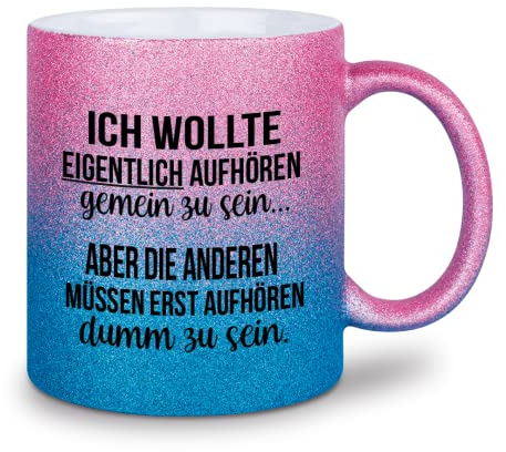 glitzertassen.de® | Ich wollte eigendlich aufhören gemein zu sein | Tasse mit Glitzer | Geschenkidee | Roséblau