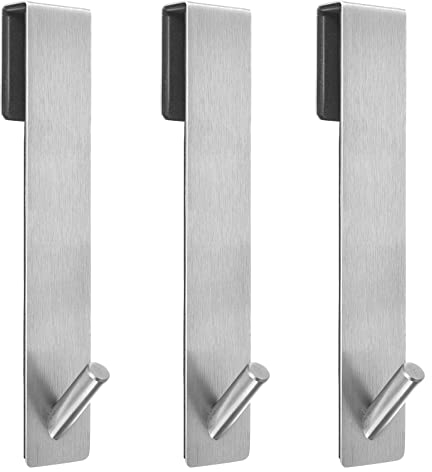 Kontoyo Lot de 3 crochets de porte de douche (19,1 cm), crochets de porte étendus pour porte de douche en verre sans cadre, crochets en acier inoxydable, crochets robustes pour peignoir, serviette -