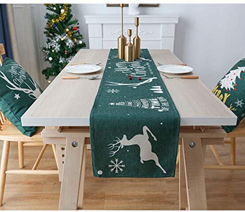 EHOMERY Tischläufer Blumen, Tischband Filz Grün Elch Weihnachtsbaum Tischläufer Polyester 30x180CM