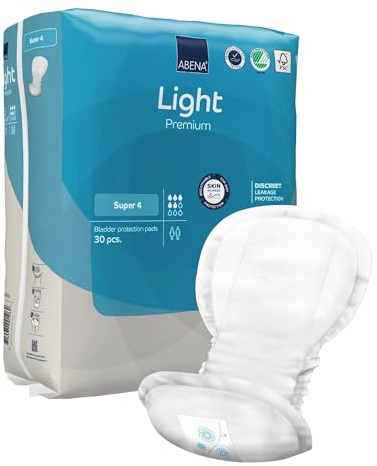 ABENA Leichte Inkontinenzeinlagen, umweltfreundliche Dameneinlagen Erwachsene, atmungsaktiv und bequem, mit schneller Absorption und Schutz, Light Maxi 4, Weiß, 1000 ml, 30 Stück