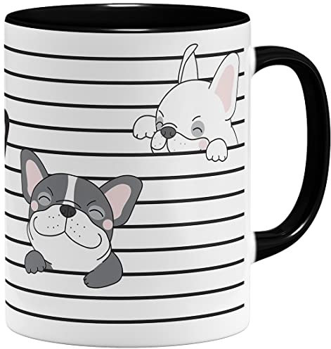 OM3® süße Kaffeetasse mit French Bulldog Kaffee-Tasse mit Hundemotiv Hund Französische Bulldogge | Keramik Becher | 11oz 325ml | Rundumdruck | Schwarz