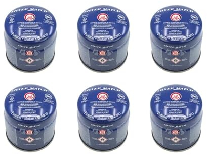 SILVER MATCH 6 cartouches de gaz perçables de 190 g de butane pour camping, extérieur, fête, urgence, etc