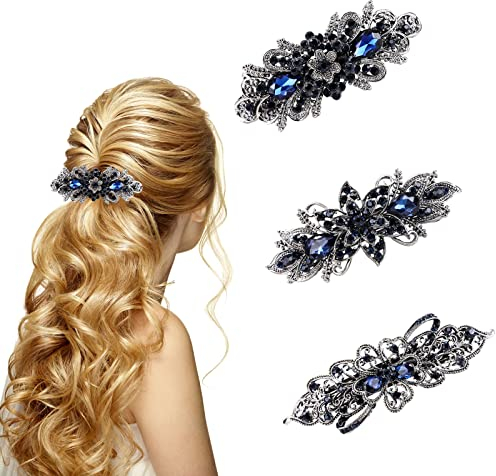 2 PCS Vintage Metall Französische Haarspange Antik Kristall Haarspange mit Strasssteinen Retro Blume Perle Haarspangen Braut Hochzeit Haarnadeln Kopfstücke Schmuck Haarschmuck für Mädchen Frauen
