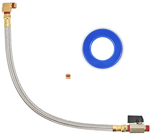 Extended Tank Drain Valve Assembly Kit Flexible Braided Steel Tube 15 inch 1/4 Inch NPT Pipe Fitting for Air Compressor
