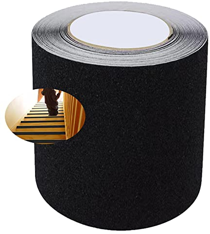 EGEN 15cmx10m Black Non-Slip Tape Stairs Self-Adhesive Tape, 80 Grit Stairs Steps Non-Slip Strong Adhesive High Traction Tape Strips for Indoor Outdoor Use (1Pcs)