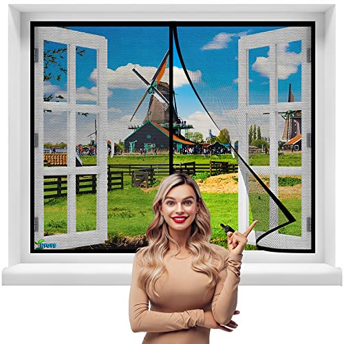 Moustiquaire Fenêtre, 140 x 110 cm Magnétique Moustiquaire sans Perçage Anti Insecte Pliable pour Porte de Balcon Porte de Terrasse Porte Cave【Noir】