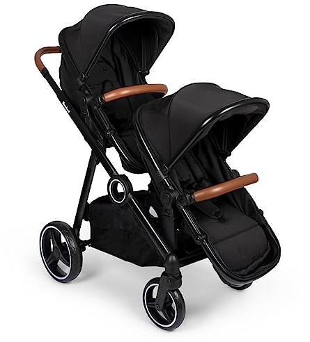 Baninni Geschwister Kinderwagen Luiz - zwillingswagen- Sitz Umbaubar in baby wanne für Neugeborne, Schwarz