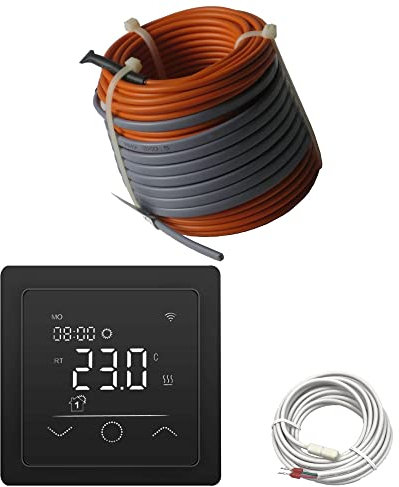 Elektrische Fußbodenheizung HoWaTech Profi Komplett Set TWIN Heizdraht 12 W/m inkl. Thermostat WLAN WIFI Touch schwarz, Länge & Fläche:4-8.5m²