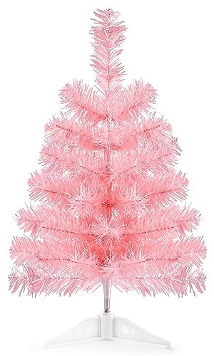 Künstlicher Weihnachtsbaum, 45 cm, rosa Tisch-Weihnachtsbaum mit Kunststoffständer, Mini-Weihnachts-Kiefer für drinnen und draußen, Urlaubsdekoration