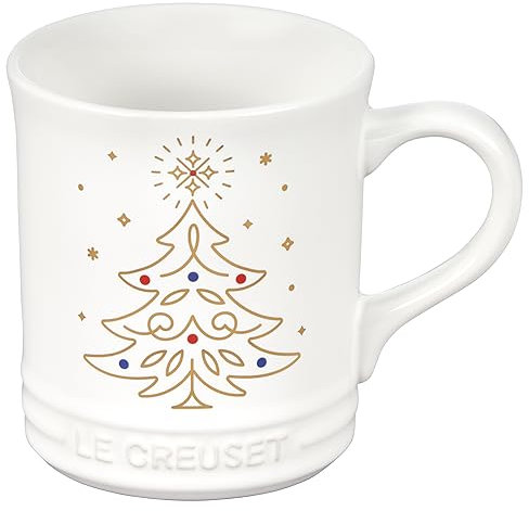 Le Creuset Noël Collection Stoneware Mug with Gold Applique, 14 oz., Christmas Tree