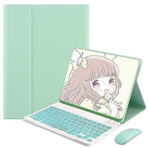 HEUCYL Estuche Teclado para Lenovo Tab M10 Plus 3ra Gen 10.6 2022 (TB125FU/TB128FU/TB128XU) Teclado Español Retroiluminado De 7 Colores Desmontable, Cubierta Delgada con Función Atril,Mint Green