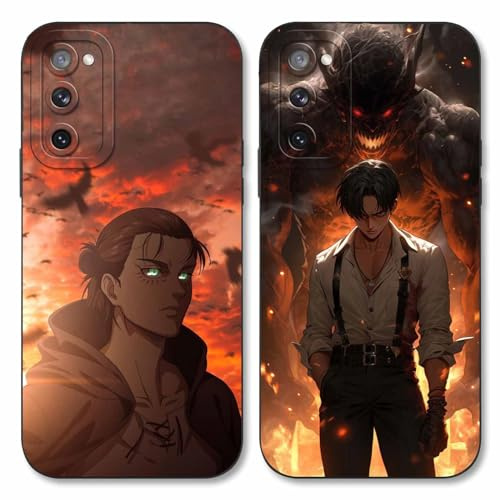 LYUBFDC 2 Stück Handyhülle für Samsung Galaxy S20 FE 5G/S20 Lite/S20 Fan Edition, Anime Motiv Attack on Titan Eren Manga Muster Schutzhülle Case Schutz der Linse Design Cover Stoßfest, Schwarz