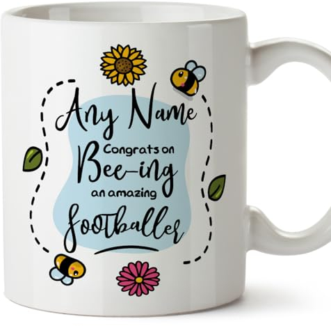 MUGFFINS Tazas Personalizadas para FUTBOLISTA - En Inglés - Thanks For Beeing - 11 oz / 330 ml - Regalo Personalizable original y divertido