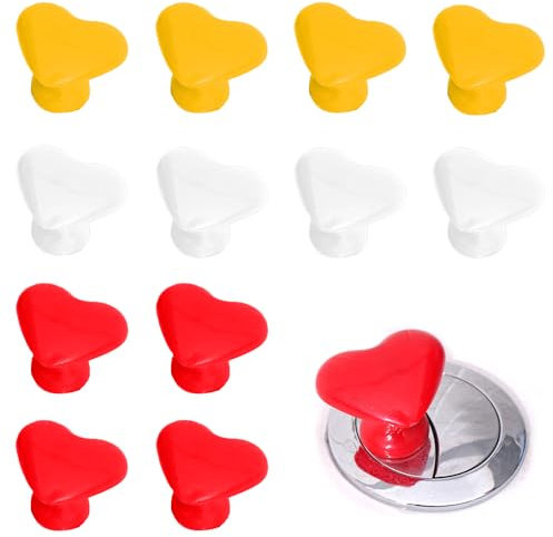 12 pcs Toilet Tank Buttons, CNYMANY Heart Shaped Toilet Press Tool, Toilet Push Button Flush Replacement, Toilet Lid Cover Lifter Handle, Toilet Flush Tank Button Aid for Woman with Long Nail Manicure