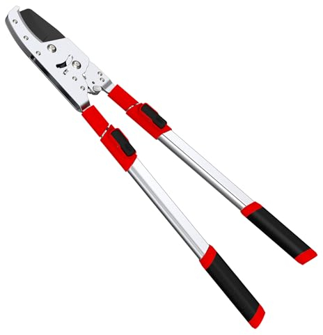 GARTOL Troncarami telescopico a incudine in acciaio telescopico da 71 a 104 cm, per tagliare alberi a lungo raggio, progettato per legno secco, doppio meccanismo a cricchetto, 6 arresti di posizione,