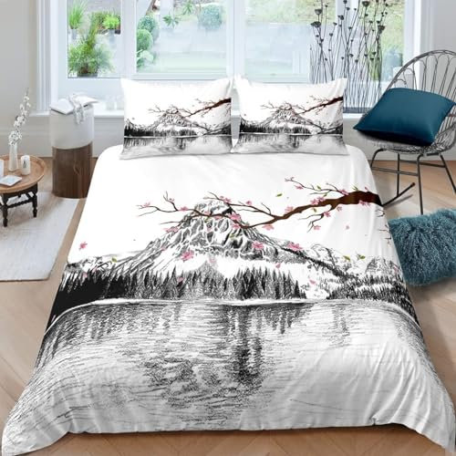 Pechiwuo Bettwäsche 135x200 cm Japan Bettwäsche-Set Winter Bettbezug Weiche Mikrofaser Bettzeug Set 3D Kirschblüten Kinderbettbezug 135x200 cm + 2 Kissenbezug 80x80 cm H562
