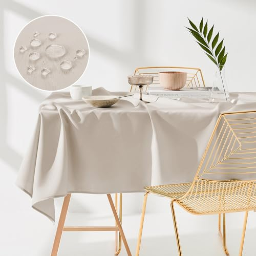 ROOM99 Aura Tischdecke 140 x 200 cm Tischtuch Tafeldecke Fleckschutz Abwaschbar Wasserabweisend Schmutzabweisend Polyester Rechteckig Bankett-Dekoration Ganzjährig Hellbeige