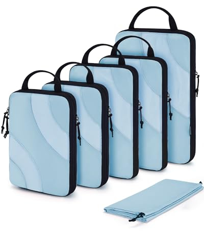 BAGSMART Compression Packing Cubes, 6 Set Travel Cubes for Carry on Suitcases, Compression Cubes for Backpack & Luggage Organisers Bag, Lightweight Packing Organizers, Light Blue
