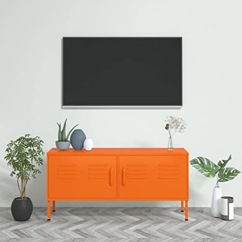 THOYTOUI TV-Schrank, Lowboard Fernseher Tisch TV Regal Kommoden Mit Stauraum Geeignet für Wohnstube Büro Küche Orange 105 x 35 x 50 cm Stahl